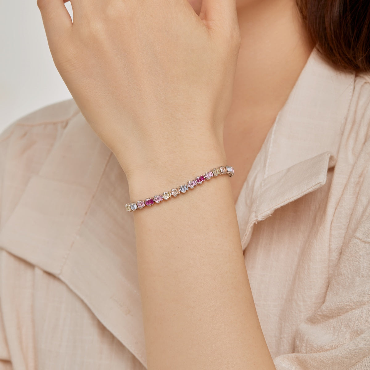 [Vivid Aurora]Delicate Colorful Emerald Cut Party Bracelet